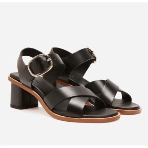 NEW EVERLANE The Italian Leather Buckle Heel Black Adjustable 9 - Picture 1 of 7